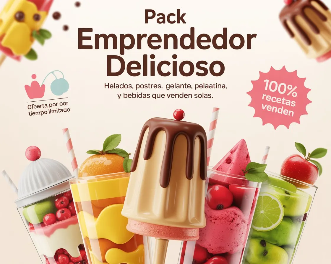 Pack Emprendedor Delicioso: Helados, Postres y Bebidas que Venden Solas(Más de 120 Recetas de Postres Exquisitos, Helados y Paletas Tropicales Cubanas y Las Mejores Recetas de Aguas Frescas Mexicanas)