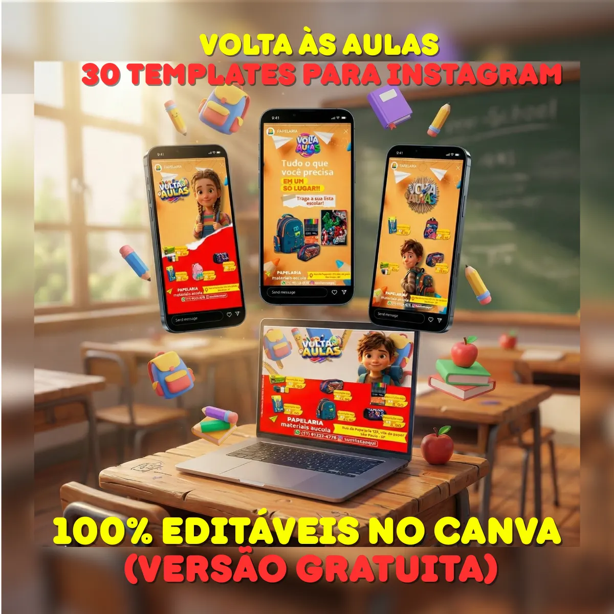 Pack Volta às Aulas – 30 Templates para Instagram (Editáveis no Canva – versão gratuita)
