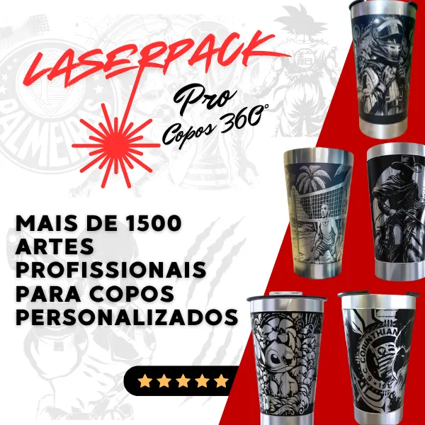 LaserPack Pro Copos 360° Fiber – Mais de 1500 Artes Profissionais para Copos Personalizados