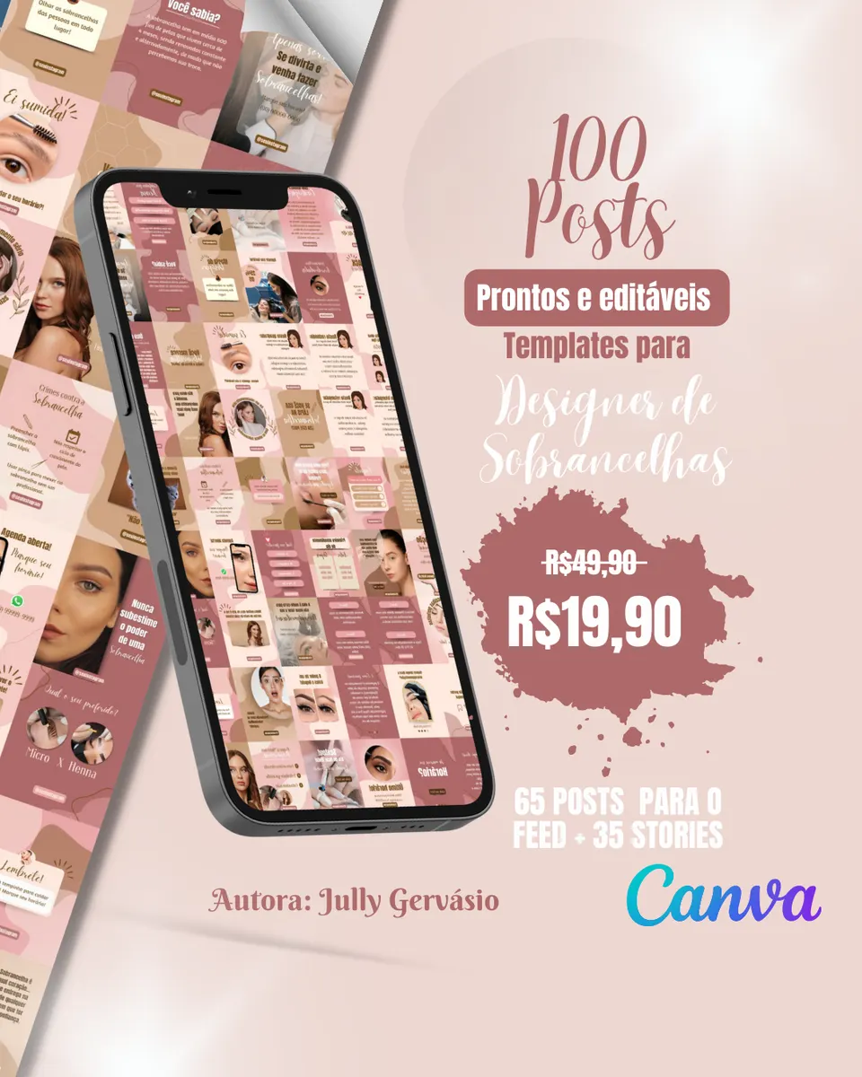 Pack Canva Designer de Sobrancelhas 100 Templates Editáveis