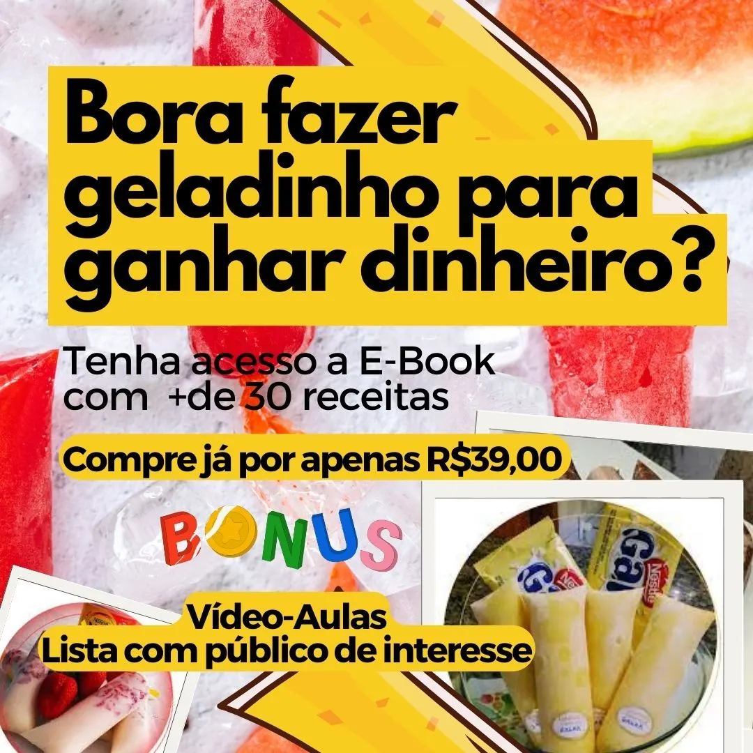 Escola de Geladinhos - Com vídeo aulas + ApostilaSobre o Produto Kit de Apostilas com mais de 80 receitas de Geladinhos altamente lucrativos. Além das apostilas, também fornecemos algumas vídeo aulas