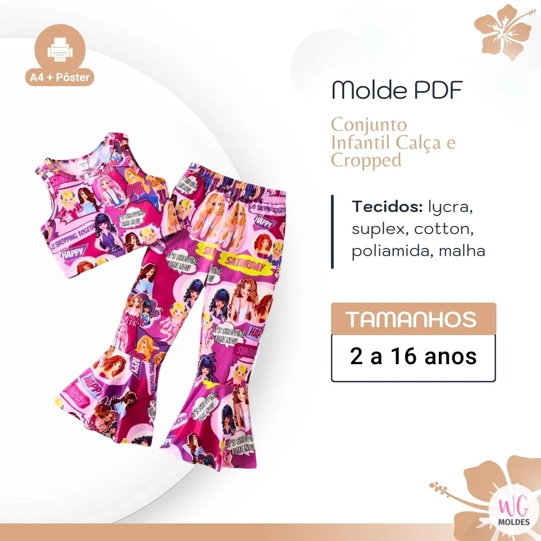 MOLDE CONJUNTO INFANTIL CALÇA E CROPPED