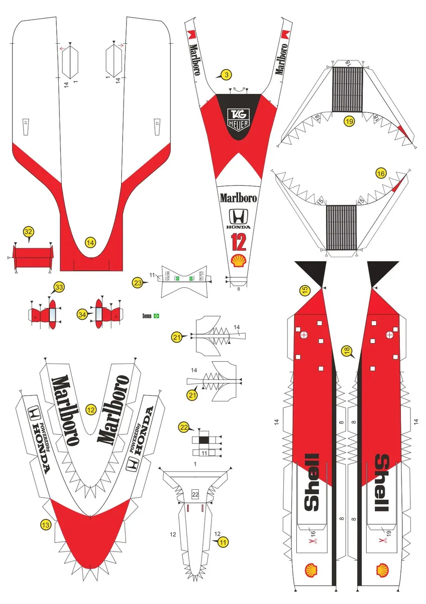 McLaren Ayrton Senna 1988 - Papercraft para recortar e colar