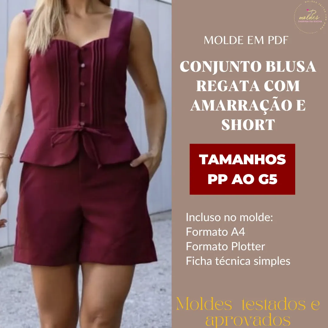Molde Conjunto Blusa Regata com Amarração e Short