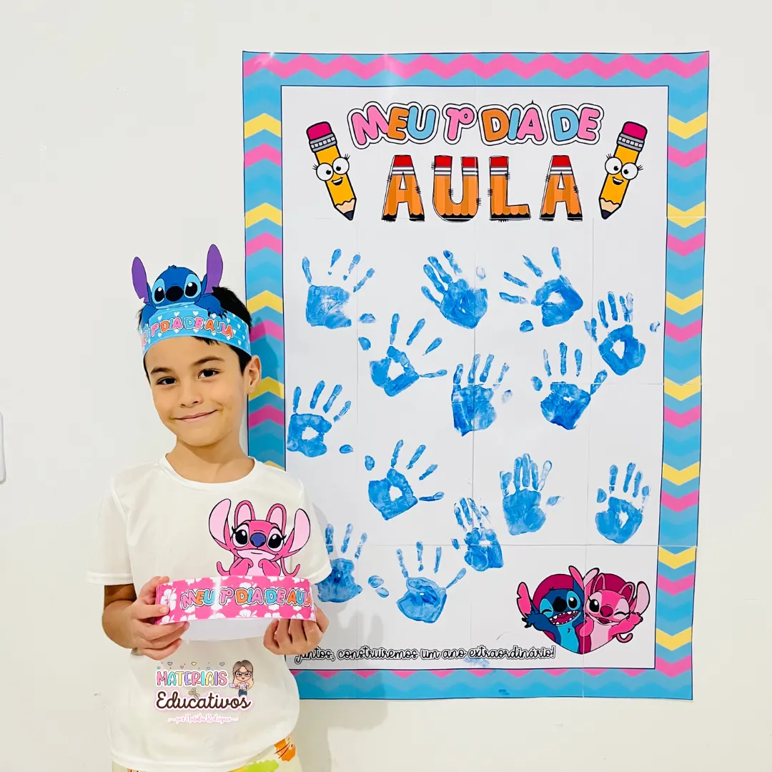 Mural coletivo volta às aulas stitch