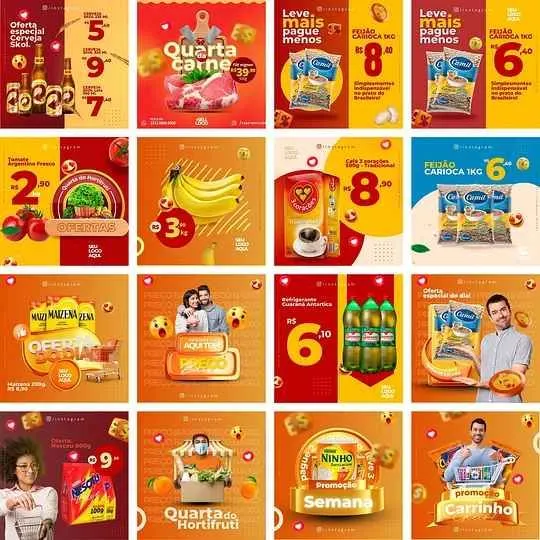 Pack 100 Artes Editáveis no Canva Para Supermercado