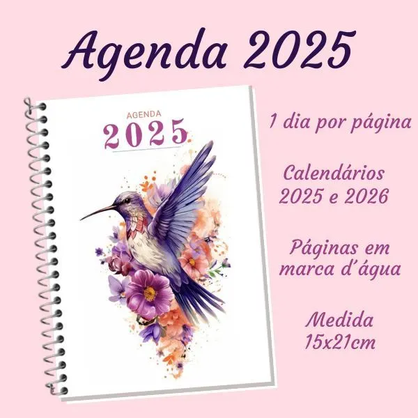 Agenda 2025 com 1 dia por página, medida 15x21cm, calendários 2025 e 2026 - m80