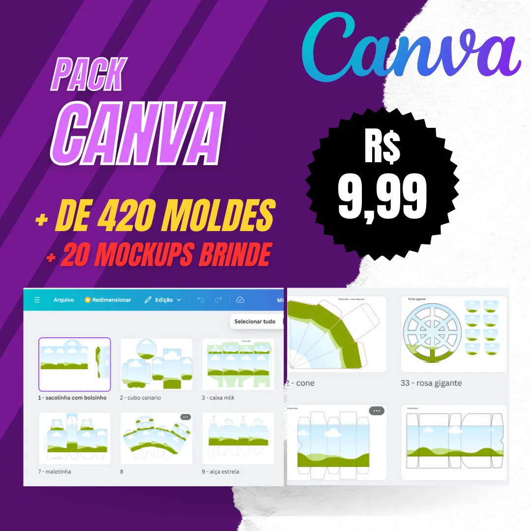 Pack +420 Moldes - Editável Canva
