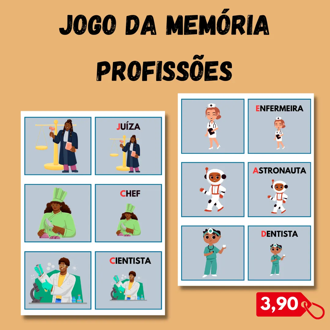 👩🏻🔬 Jogo da Memória – Profissões + Bônus