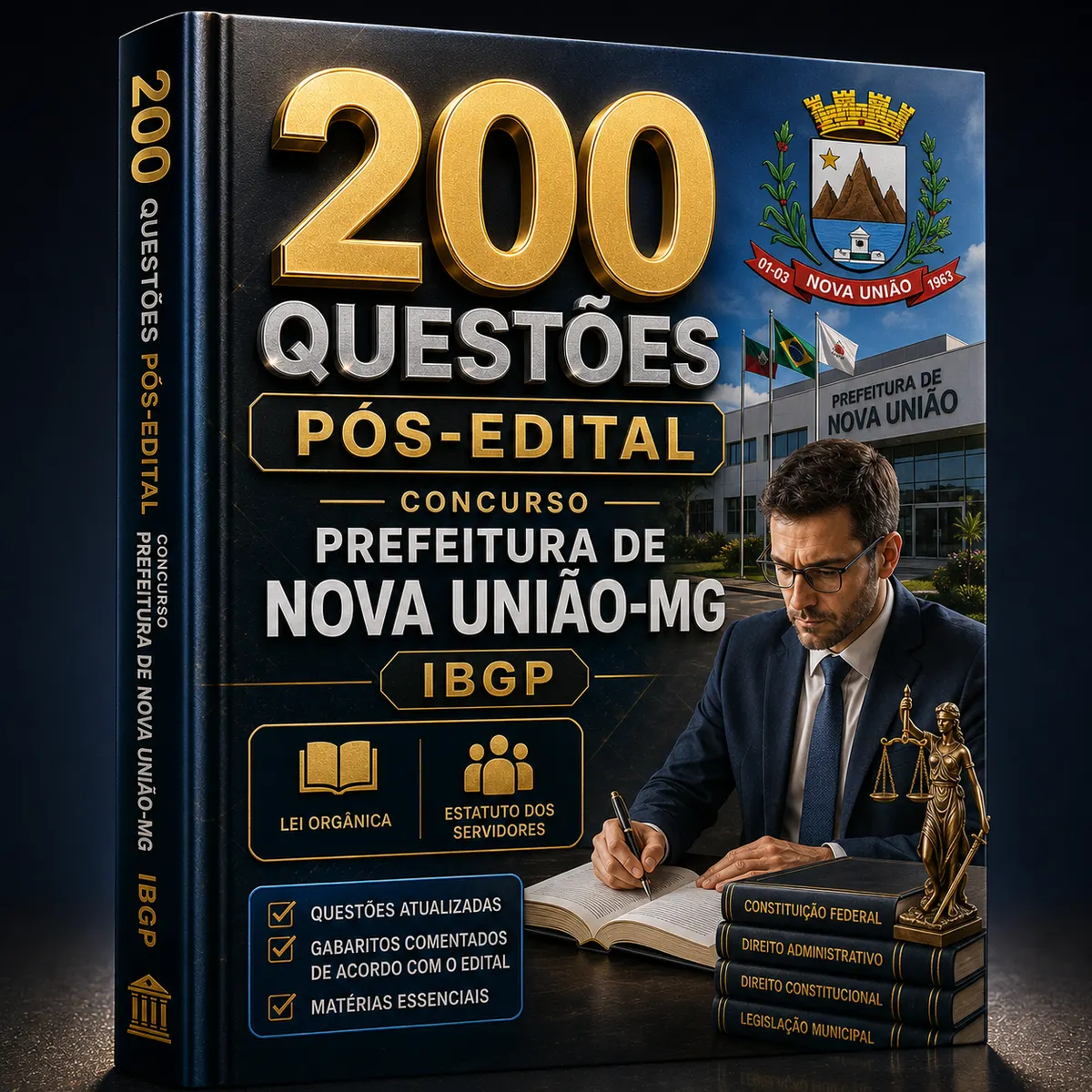 200 Questões Pós-Edital – Concurso Prefeitura de Nova União-MG – IBGP – ( Lei Orgânica • Estatuto dos Servidores )