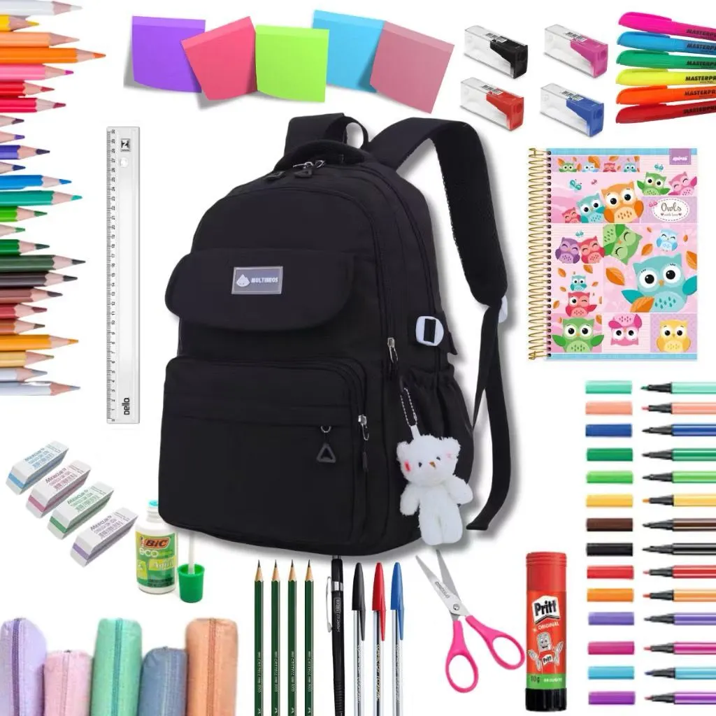 Kit Material Escolar Menina Completo com Mochila 43 Itens  Volta às Aulas  + FRETE GRÁTIS