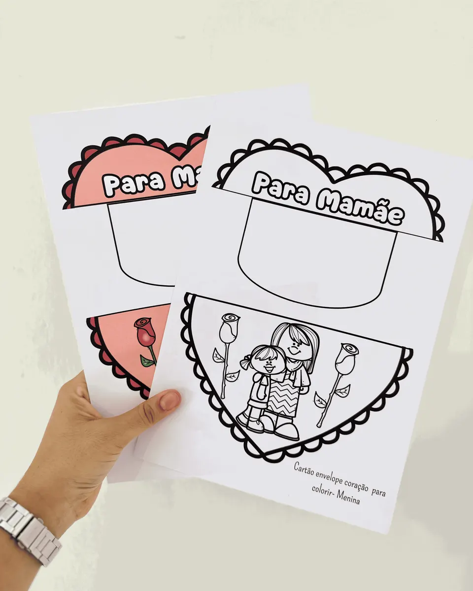 Cartões Dia das Mães: Carta Envelope Coração 👩👧🌹💌