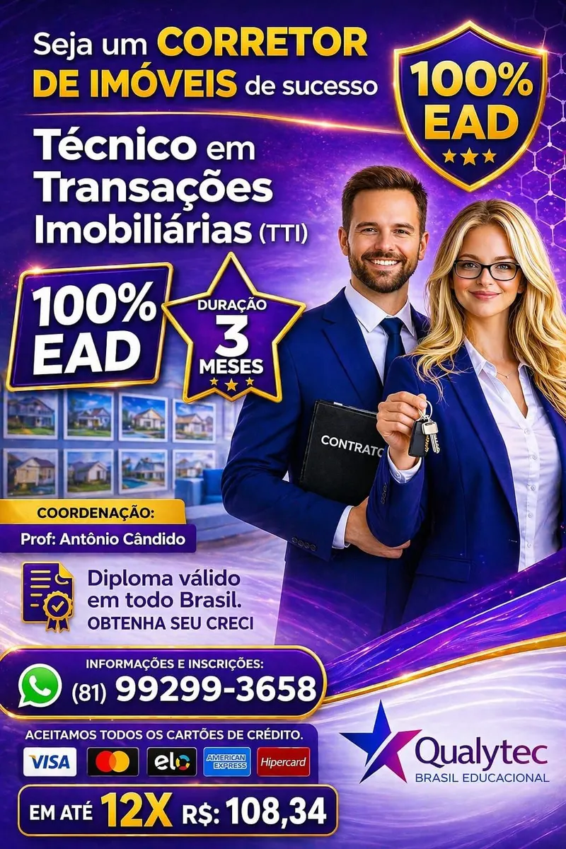 CURSO TÉCNICO EM TRANSAÇÕES IMOBILIÁRIAS - CORRETOR DE IMÓVEIS 100% EAD