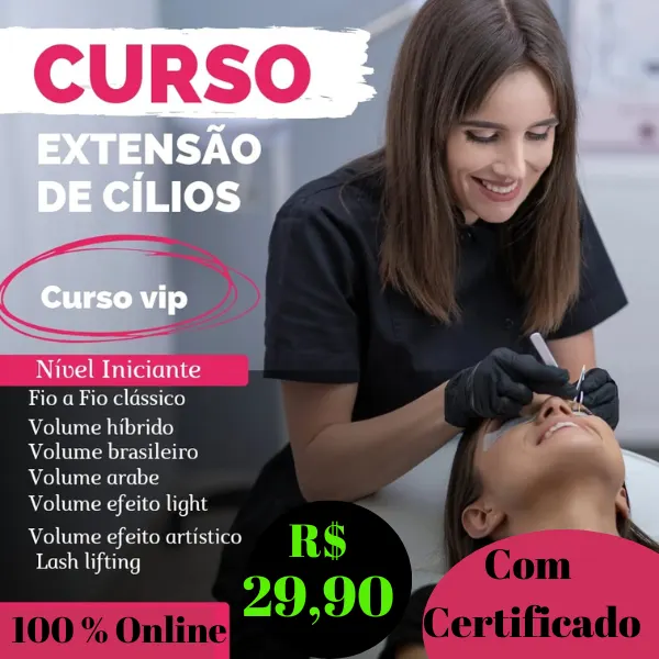 Curso Extensão de Cílios Online  + Certificado