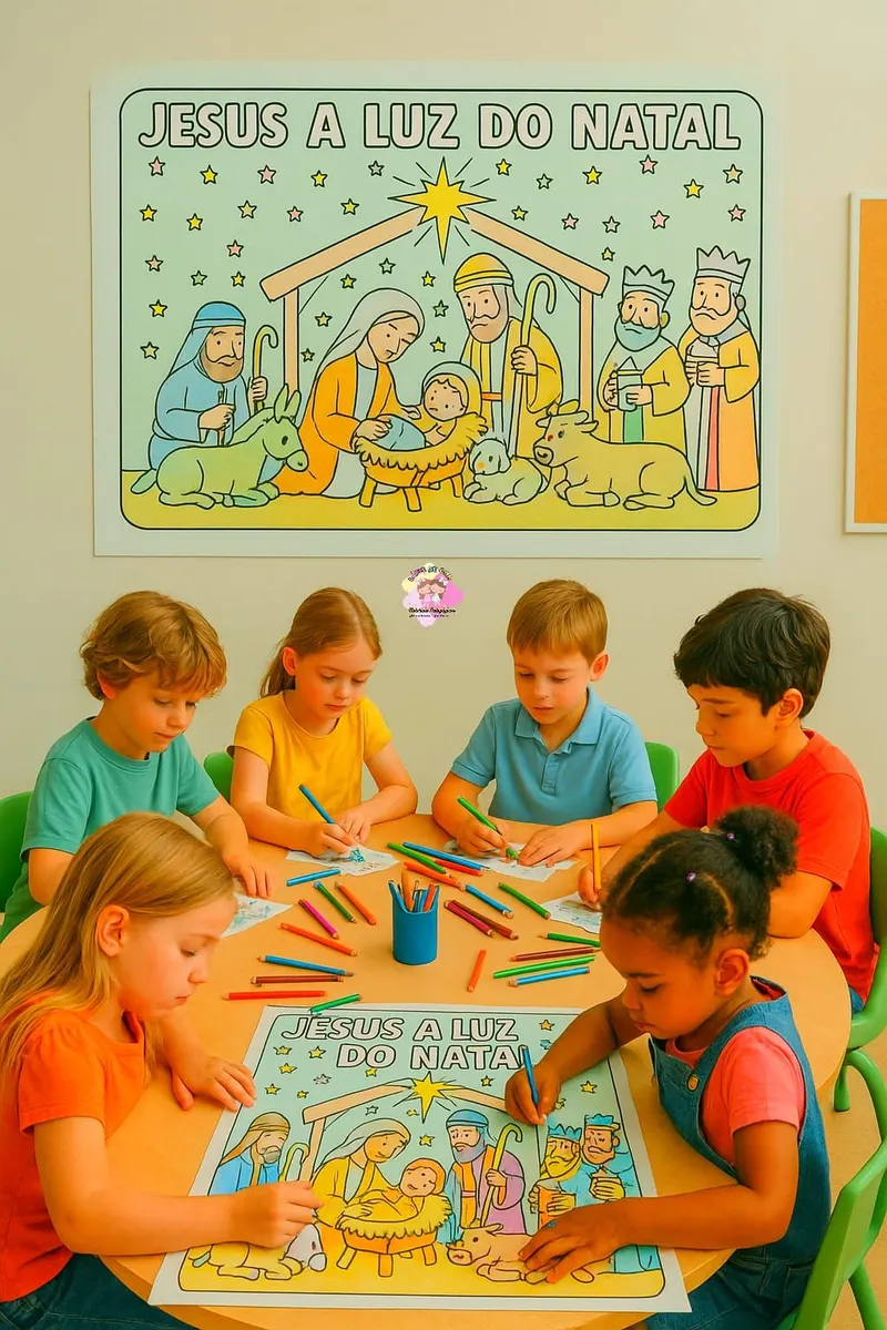 Painel cartaz para colorir Jesus a luz do Natal