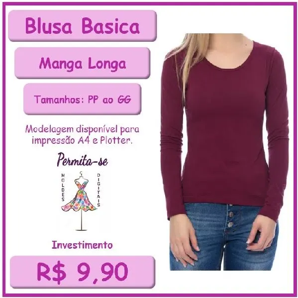 Molde Blusa Mullet Manga Longa (PP ao GG)