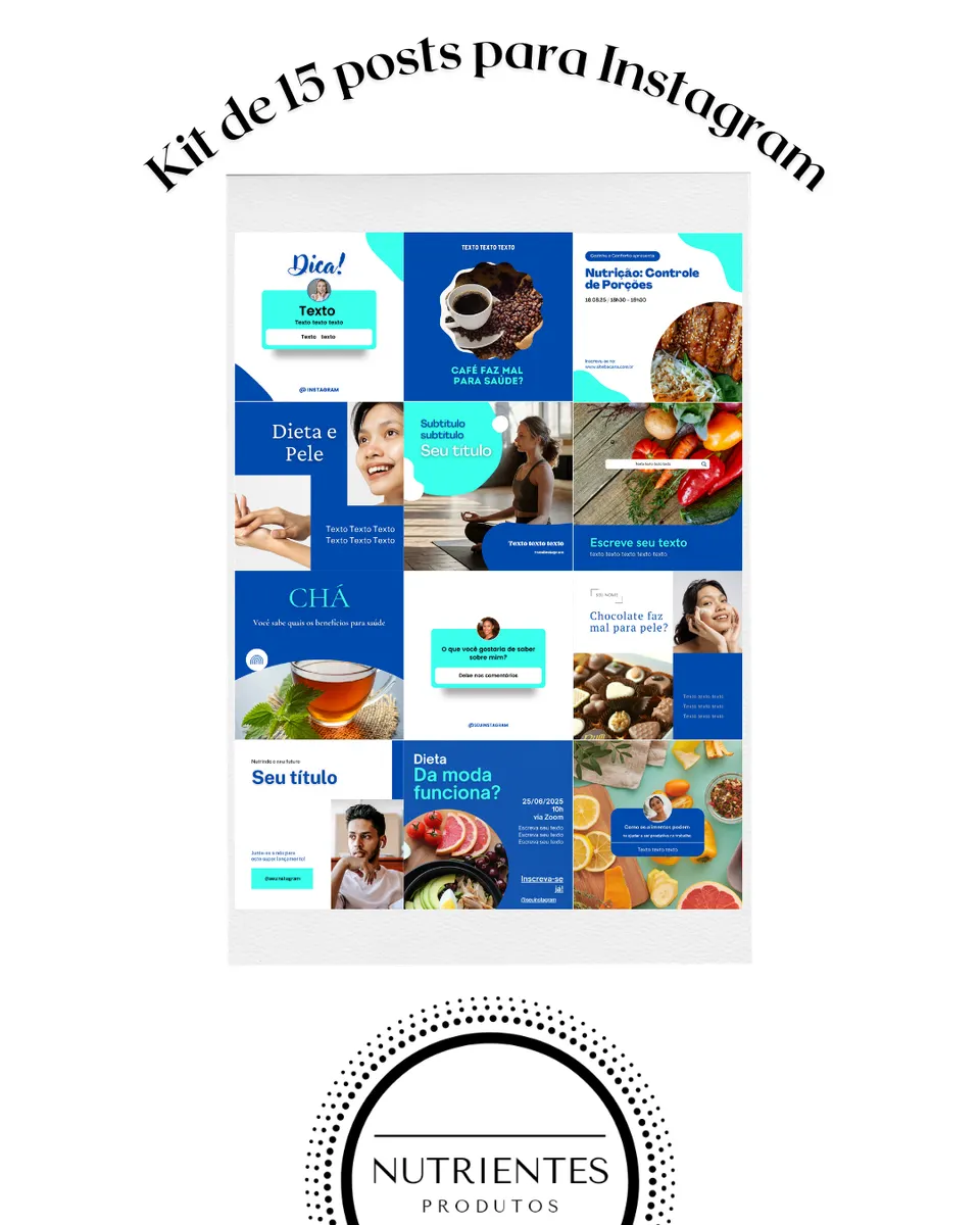 Kit com 15 posts azul para Instagram