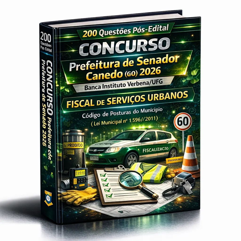 Concurso Prefeitura de Senador Canedo – GO – Banca Instituto Verbena/UFG – 200 Questões Pós-Edital – Cargo: Fiscal de Serviços Urbanos (Código de Posturas do Município – Lei Municipal nº 1.596/2011)