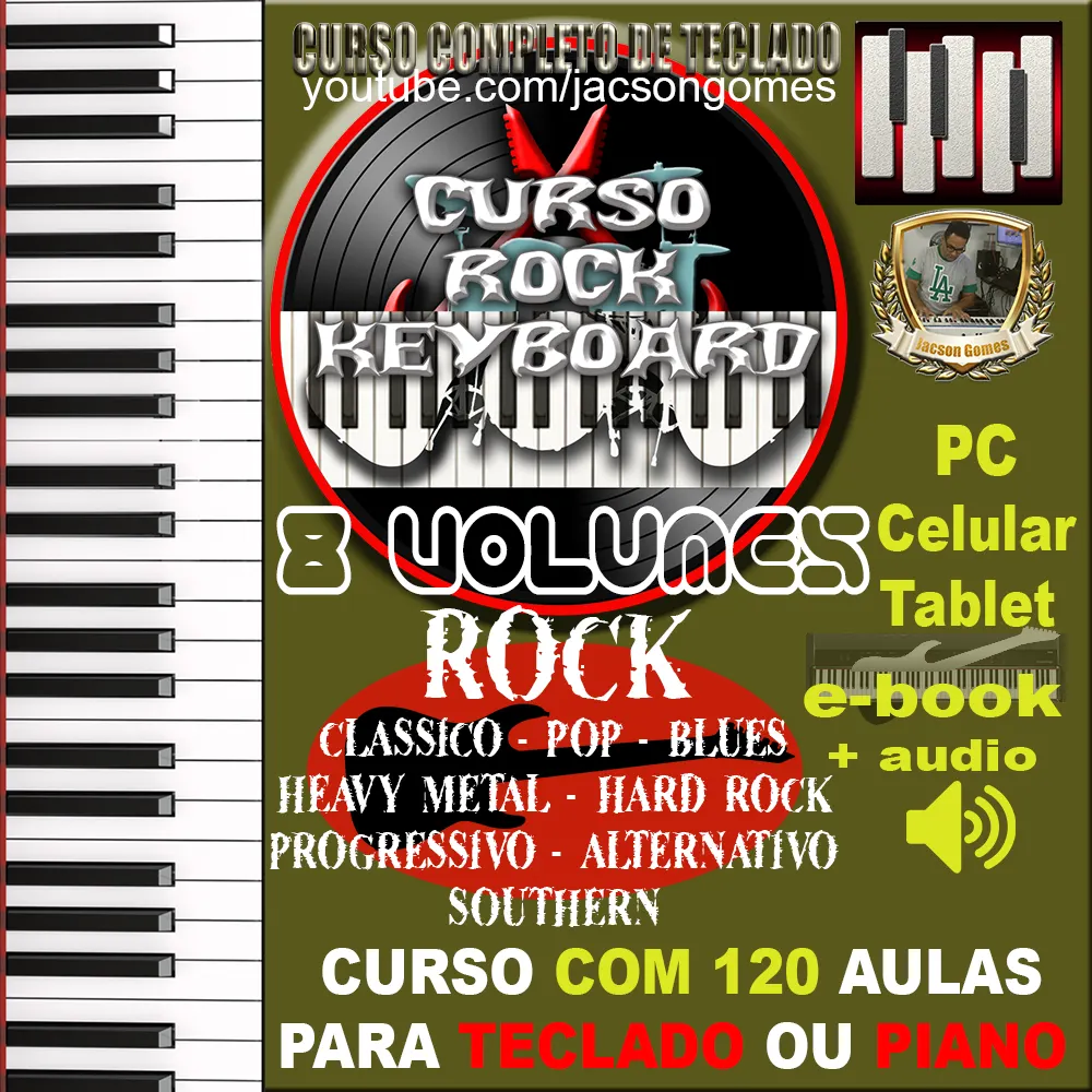 CURSO ROCK KEYBOARD - 8 VOLUMES - TECLADO E PIANO